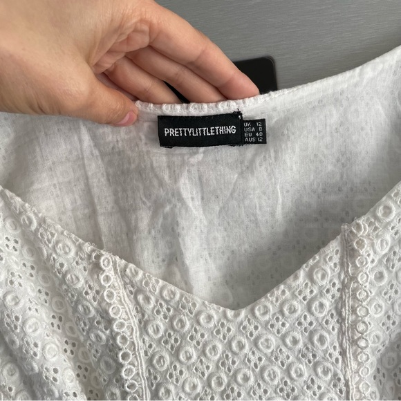 PRETTYLITTLE THING White Broderie Anglaise Bohemian Cropped Top Size 12 - Picture 2 of 8